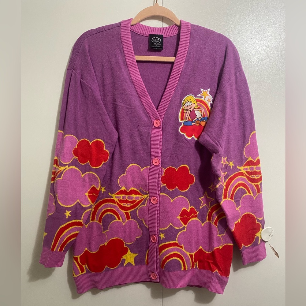 Disney Lizzie McGuire Graphic Button-Up Cardigan with Rainbow Cloud & Lip Design